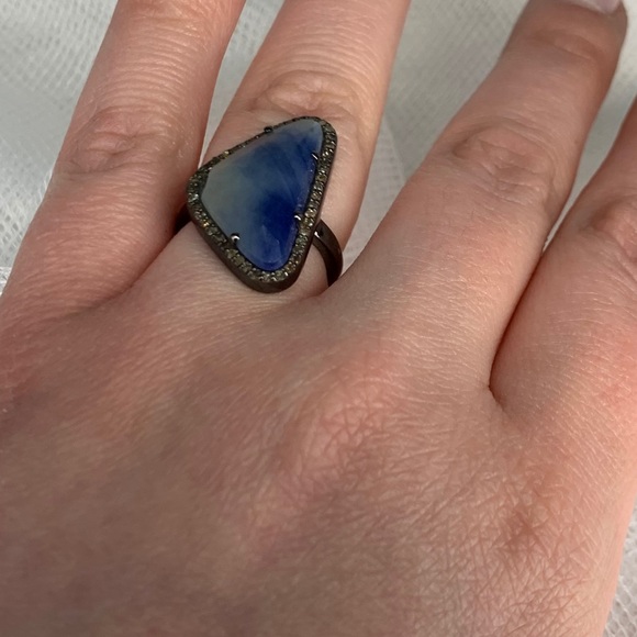 ADORNIA Blue Sapphire & Diamond Halo Ring NWT 7 - Picture 6 of 14